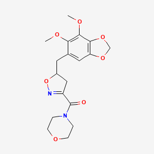 molecular formula C18H22N2O7 B11477734 {5-[(6,7-Dimethoxy-1,3-benzodioxol-5-yl)methyl]-4,5-dihydro-1,2-oxazol-3-yl}(morpholin-4-yl)methanone 