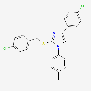 molecular formula C23H18Cl2N2S B11477782 2-[(4-chlorobenzyl)sulfanyl]-4-(4-chlorophenyl)-1-(4-methylphenyl)-1H-imidazole 