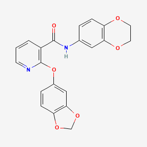 molecular formula C21H16N2O6 B11477902 2-(1,3-benzodioxol-5-yloxy)-N-(2,3-dihydro-1,4-benzodioxin-6-yl)pyridine-3-carboxamide 