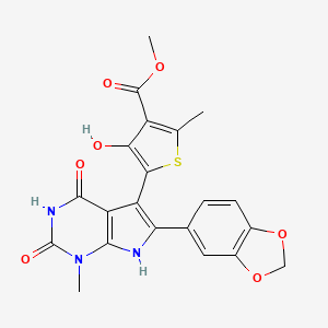 molecular formula C21H17N3O7S B11477944 methyl 5-[6-(1,3-benzodioxol-5-yl)-1-methyl-2,4-dioxo-2,3,4,7-tetrahydro-1H-pyrrolo[2,3-d]pyrimidin-5-yl]-4-hydroxy-2-methylthiophene-3-carboxylate 