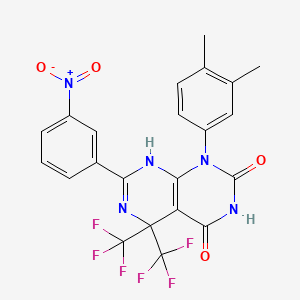 molecular formula C22H15F6N5O4 B11477993 1-(3,4-dimethylphenyl)-4-hydroxy-7-(3-nitrophenyl)-5,5-bis(trifluoromethyl)-5,8-dihydropyrimido[4,5-d]pyrimidin-2(1H)-one 