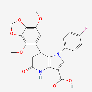 molecular formula C23H19FN2O7 B11478014 7-(4,7-dimethoxy-1,3-benzodioxol-5-yl)-1-(4-fluorophenyl)-5-oxo-4,5,6,7-tetrahydro-1H-pyrrolo[3,2-b]pyridine-3-carboxylic acid 