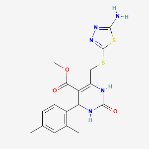 molecular formula C17H19N5O3S2 B11478037 Methyl 6-{[(5-amino-1,3,4-thiadiazol-2-yl)sulfanyl]methyl}-4-(2,4-dimethylphenyl)-2-oxo-1,2,3,4-tetrahydropyrimidine-5-carboxylate 