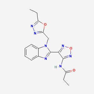 molecular formula C17H17N7O3 B11478118 N-(4-{1-[(5-ethyl-1,3,4-oxadiazol-2-yl)methyl]-1H-benzimidazol-2-yl}-1,2,5-oxadiazol-3-yl)propanamide 