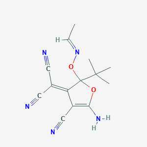 molecular formula C14H15N5O2 B11478130 [5-amino-2-tert-butyl-4-cyano-2-{[(1E)-ethylideneamino]oxy}furan-3(2H)-ylidene]propanedinitrile 