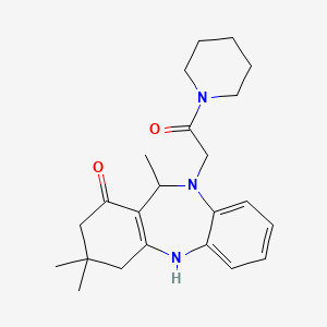 molecular formula C23H31N3O2 B11478158 3,3,11-trimethyl-10-(2-oxo-2-piperidinoethyl)-2,3,4,5,10,11-hexahydro-1H-dibenzo[b,e][1,4]diazepin-1-one 