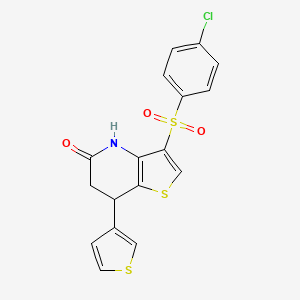 molecular formula C17H12ClNO3S3 B11478175 3-[(4-chlorophenyl)sulfonyl]-7-(thiophen-3-yl)-6,7-dihydrothieno[3,2-b]pyridin-5(4H)-one 