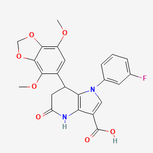 molecular formula C23H19FN2O7 B11478218 7-(4,7-dimethoxy-1,3-benzodioxol-5-yl)-1-(3-fluorophenyl)-5-oxo-4,5,6,7-tetrahydro-1H-pyrrolo[3,2-b]pyridine-3-carboxylic acid 