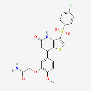 molecular formula C22H19ClN2O6S2 B11478220 2-(5-{3-[(4-Chlorophenyl)sulfonyl]-5-oxo-4,5,6,7-tetrahydrothieno[3,2-b]pyridin-7-yl}-2-methoxyphenoxy)acetamide 