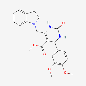 molecular formula C23H25N3O5 B11478228 methyl 6-(2,3-dihydro-1H-indol-1-ylmethyl)-4-(3,4-dimethoxyphenyl)-2-oxo-1,2,3,4-tetrahydropyrimidine-5-carboxylate 