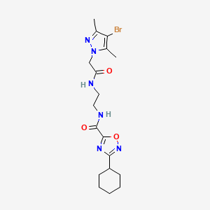 molecular formula C18H25BrN6O3 B11478241 N-(2-{[(4-bromo-3,5-dimethyl-1H-pyrazol-1-yl)acetyl]amino}ethyl)-3-cyclohexyl-1,2,4-oxadiazole-5-carboxamide 