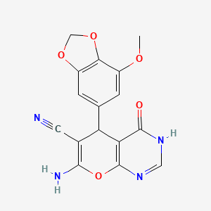 molecular formula C16H12N4O5 B11478249 7-amino-5-(7-methoxy-1,3-benzodioxol-5-yl)-4-oxo-3,5-dihydro-4H-pyrano[2,3-d]pyrimidine-6-carbonitrile 