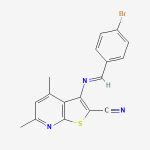 molecular formula C17H12BrN3S B11478323 3-{[(E)-(4-bromophenyl)methylidene]amino}-4,6-dimethylthieno[2,3-b]pyridine-2-carbonitrile 