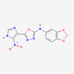 molecular formula C12H8N6O5 B11478369 N-(1,3-benzodioxol-5-yl)-5-(4-nitro-1H-imidazol-5-yl)-1,3,4-oxadiazol-2-amine 