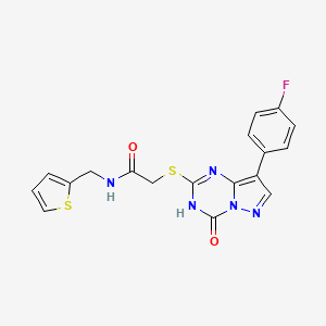 molecular formula C18H14FN5O2S2 B11478372 2-{[8-(4-fluorophenyl)-4-oxo-3,4-dihydropyrazolo[1,5-a][1,3,5]triazin-2-yl]sulfanyl}-N-(thiophen-2-ylmethyl)acetamide 