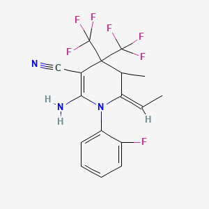 molecular formula C17H14F7N3 B11478509 (6E)-2-amino-6-ethylidene-1-(2-fluorophenyl)-5-methyl-4,4-bis(trifluoromethyl)-1,4,5,6-tetrahydropyridine-3-carbonitrile 