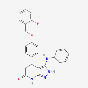 molecular formula C25H21FN4O2 B11478521 4-{4-[(2-fluorobenzyl)oxy]phenyl}-3-(phenylamino)-1,4,5,7-tetrahydro-6H-pyrazolo[3,4-b]pyridin-6-one 