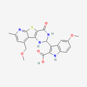 molecular formula C22H20N4O5S B11478523 5-methoxy-3-[13-(methoxymethyl)-11-methyl-6-oxo-8-thia-3,5,10-triazatricyclo[7.4.0.02,7]trideca-1(13),2(7),9,11-tetraen-4-yl]-1H-indole-2-carboxylic acid 