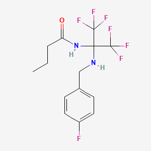 molecular formula C14H15F7N2O B11478679 N-[2,2,2-Trifluoro-1-(4-fluorobenzylamino)-1-(trifluoromethyl)ethyl]butyramide 