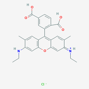 molecular formula C27H27ClN2O5 B1147896 黄嘌呤，9-(2,5-二羧基苯基)-3,6-双(乙氨基)-2,7-二甲基-，氯化物 (1:1) CAS No. 180144-68-7