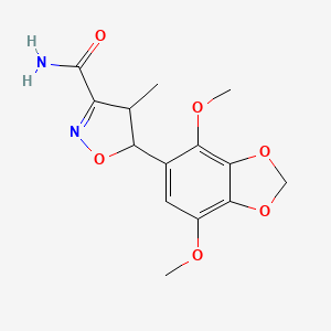 molecular formula C14H16N2O6 B11478969 5-(4,7-Dimethoxy-1,3-benzodioxol-5-yl)-4-methyl-4,5-dihydro-1,2-oxazole-3-carboxamide 