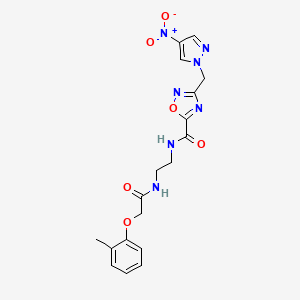 molecular formula C18H19N7O6 B11478988 N-(2-{[(2-methylphenoxy)acetyl]amino}ethyl)-3-[(4-nitro-1H-pyrazol-1-yl)methyl]-1,2,4-oxadiazole-5-carboxamide 