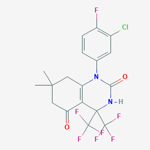 molecular formula C18H14ClF7N2O2 B11479042 1-(3-chloro-4-fluorophenyl)-7,7-dimethyl-4,4-bis(trifluoromethyl)-4,6,7,8-tetrahydroquinazoline-2,5(1H,3H)-dione 