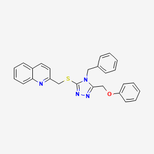 molecular formula C26H22N4OS B11479057 2-({[4-benzyl-5-(phenoxymethyl)-4H-1,2,4-triazol-3-yl]sulfanyl}methyl)quinoline 