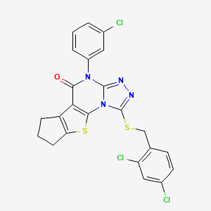 molecular formula C23H15Cl3N4OS2 B11479156 4-(3-chlorophenyl)-1-[(2,4-dichlorobenzyl)sulfanyl]-7,8-dihydro-6H-cyclopenta[4,5]thieno[3,2-e][1,2,4]triazolo[4,3-a]pyrimidin-5(4H)-one 