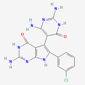 molecular formula C16H13ClN8O2 B11479184 2-amino-6-(3-chlorophenyl)-5-(2,4-diamino-6-oxo-1,6-dihydropyrimidin-5-yl)-3,7-dihydro-4H-pyrrolo[2,3-d]pyrimidin-4-one 