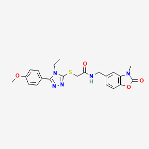 molecular formula C22H23N5O4S B11479221 2-{[4-ethyl-5-(4-methoxyphenyl)-4H-1,2,4-triazol-3-yl]sulfanyl}-N-[(3-methyl-2-oxo-2,3-dihydro-1,3-benzoxazol-5-yl)methyl]acetamide 