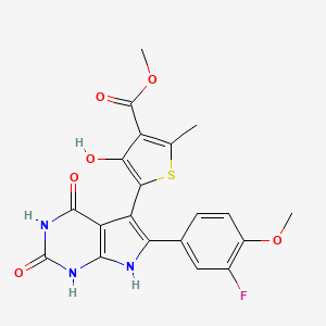 molecular formula C20H16FN3O6S B11479295 methyl 5-[6-(3-fluoro-4-methoxyphenyl)-2,4-dioxo-2,3,4,7-tetrahydro-1H-pyrrolo[2,3-d]pyrimidin-5-yl]-4-hydroxy-2-methylthiophene-3-carboxylate 