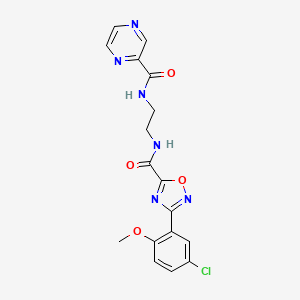 molecular formula C17H15ClN6O4 B11479351 N-[2-({[3-(5-chloro-2-methoxyphenyl)-1,2,4-oxadiazol-5-yl]carbonyl}amino)ethyl]pyrazine-2-carboxamide 