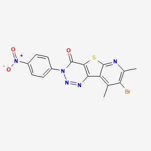 molecular formula C16H10BrN5O3S B11479372 12-bromo-11,13-dimethyl-5-(4-nitrophenyl)-8-thia-3,4,5,10-tetrazatricyclo[7.4.0.02,7]trideca-1(13),2(7),3,9,11-pentaen-6-one 