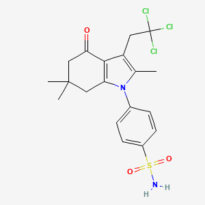 molecular formula C19H21Cl3N2O3S B11479406 4-[2,6,6-trimethyl-4-oxo-3-(2,2,2-trichloroethyl)-4,5,6,7-tetrahydro-1H-indol-1-yl]benzenesulfonamide 