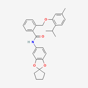 molecular formula C29H31NO4 B11479432 2-[(2-isopropyl-5-methylphenoxy)methyl]-N-spiro[1,3-benzodioxole-2,1'-cyclopentan]-5-ylbenzamide 