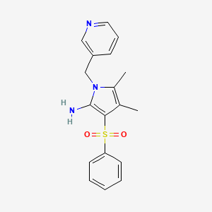 molecular formula C18H19N3O2S B11479495 1H-Pyrrol-2-amine, 4,5-dimethyl-3-(phenylsulfonyl)-1-(3-pyridinylmethyl)- 