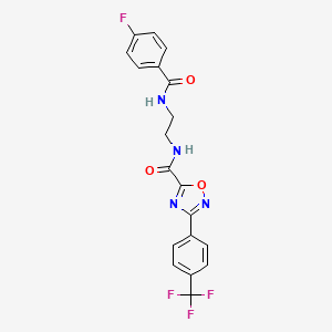 molecular formula C19H14F4N4O3 B11479570 N-(2-{[(4-fluorophenyl)carbonyl]amino}ethyl)-3-[4-(trifluoromethyl)phenyl]-1,2,4-oxadiazole-5-carboxamide 