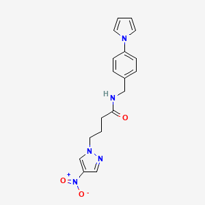 molecular formula C18H19N5O3 B11479660 4-(4-nitro-1H-pyrazol-1-yl)-N-[4-(1H-pyrrol-1-yl)benzyl]butanamide 