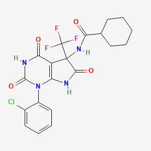 molecular formula C20H18ClF3N4O4 B11479663 N-[1-(2-chlorophenyl)-4-hydroxy-2,6-dioxo-5-(trifluoromethyl)-2,5,6,7-tetrahydro-1H-pyrrolo[2,3-d]pyrimidin-5-yl]cyclohexanecarboxamide 