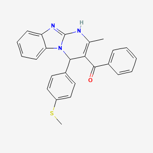 molecular formula C25H21N3OS B11479738 2-Methyl-4-(4-methylthiophenyl)(1,4,5-trihydropyrimidino[1,2-a]benzimidazol-3-yl) phenyl ketone 