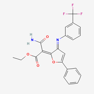 molecular formula C22H17F3N2O4 B11479768 ethyl (2Z)-3-amino-3-oxo-2-[(3Z)-5-phenyl-3-{[3-(trifluoromethyl)phenyl]imino}furan-2(3H)-ylidene]propanoate 