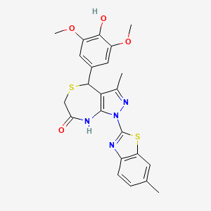 molecular formula C23H22N4O4S2 B11479867 4-(4-hydroxy-3,5-dimethoxyphenyl)-3-methyl-1-(6-methyl-1,3-benzothiazol-2-yl)-4,8-dihydro-1H-pyrazolo[3,4-e][1,4]thiazepin-7(6H)-one 