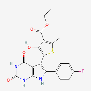 molecular formula C20H16FN3O5S B11479879 ethyl 5-[6-(4-fluorophenyl)-2,4-dioxo-2,3,4,7-tetrahydro-1H-pyrrolo[2,3-d]pyrimidin-5-yl]-4-hydroxy-2-methylthiophene-3-carboxylate 