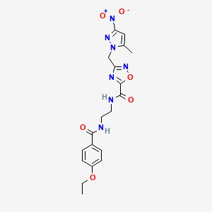 molecular formula C19H21N7O6 B11479885 N-(2-{[(4-ethoxyphenyl)carbonyl]amino}ethyl)-3-[(5-methyl-3-nitro-1H-pyrazol-1-yl)methyl]-1,2,4-oxadiazole-5-carboxamide 