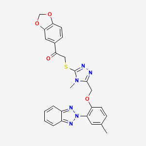 molecular formula C26H22N6O4S B11479901 1-(1,3-benzodioxol-5-yl)-2-[(5-{[2-(2H-benzotriazol-2-yl)-4-methylphenoxy]methyl}-4-methyl-4H-1,2,4-triazol-3-yl)sulfanyl]ethanone 