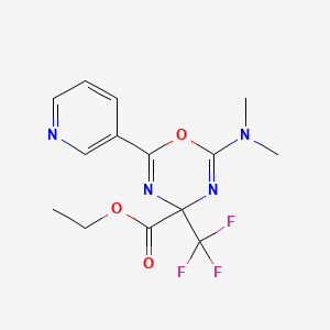 molecular formula C14H15F3N4O3 B11479902 ethyl 2-(dimethylamino)-6-(pyridin-3-yl)-4-(trifluoromethyl)-4H-1,3,5-oxadiazine-4-carboxylate 