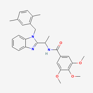 molecular formula C28H31N3O4 B11479963 N-{1-[1-(2,5-dimethylbenzyl)-1H-benzimidazol-2-yl]ethyl}-3,4,5-trimethoxybenzamide 