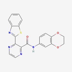 molecular formula C20H14N4O3S B11479982 3-(1,3-benzothiazol-2-yl)-N-(2,3-dihydro-1,4-benzodioxin-6-yl)pyrazine-2-carboxamide 