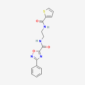 molecular formula C16H14N4O3S B11479997 3-phenyl-N-{2-[(thiophen-2-ylcarbonyl)amino]ethyl}-1,2,4-oxadiazole-5-carboxamide 